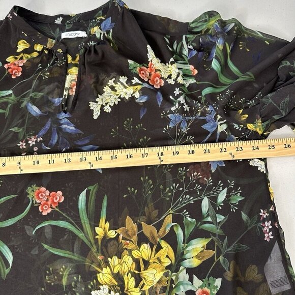 Chicos Chiffon Floral Ruffle Sleeve Sheer Blouse Size XL Black Boho - Picture 7 of 11